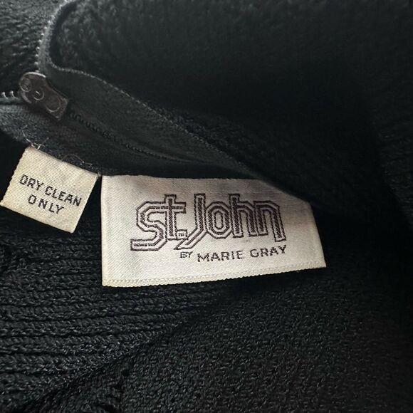 VTG St John Dress Size S Black Santana Knit Midi Dog Show Victorian Old Money - Picture 13 of 14